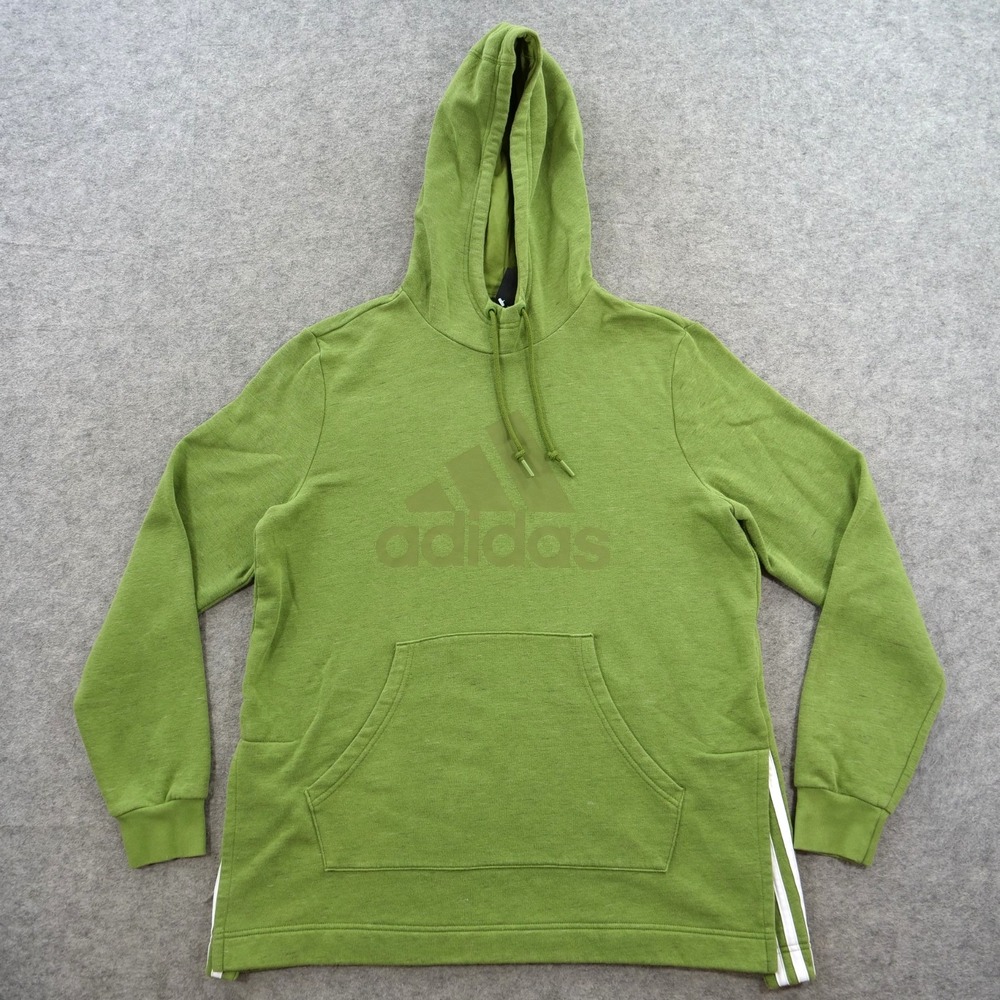 Adidas Hoodie Mens Green Cotton Blend Pullover Logo Sport Athletic Sweatshirt
